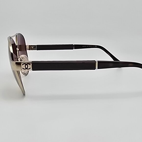 Chanel 4195-Q c. 395/3B Gold Quilted Leather Frame Brown Lens Aviator Sunglasses main image 12